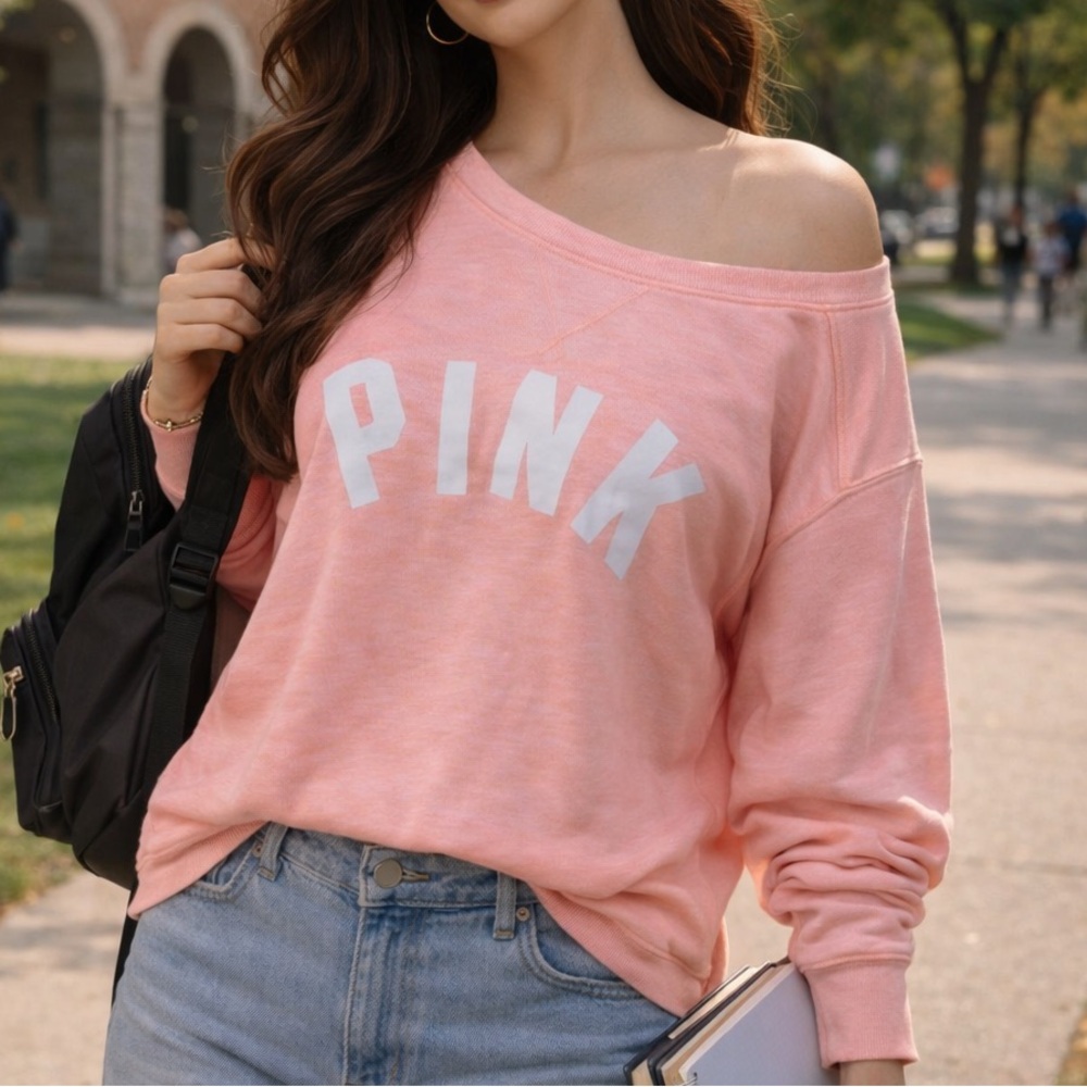 NWT Victoria's Secret PINK Slouchy Boyfriend Sweatshirt in Coral Pink Orange